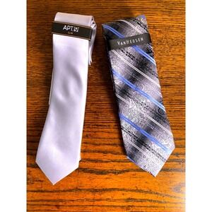 Lot of 2 Men's Classic Ties: APT 9 Silver & Van Heusen Blue/Gray/Black